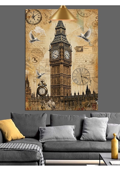 Londra Big Ben Saat Kulesi Dekoratif Kanvas - Mdf Ahşap Tablo