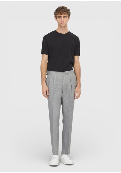 Ramsey Gri Düz Dokuma Regular Fit Casual %100 Keten Pantolon