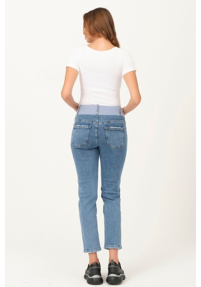 Busa Hamile Alt Karın Destekli Mom Fit Kot Pantolon Mavi-mavi