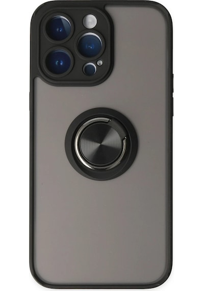 Newface Apple iPhone Uyumlu 14 Pro Max Kılıf Montreal Yüzüklü Silikon Kapak Semeglbl - 52 - Siyah