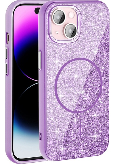 Apple Apple iPhone Uyumlu  15 Kılıf M-safe Şarj Özellikli Parlayan Simli Zore Okso Kapak Çok Renkli