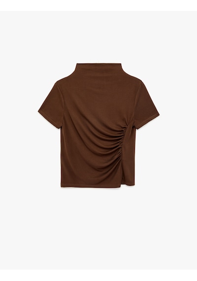 Koton Modal Karışımlı Slim Fit Drape Detaylı Dik Yaka Kısa Kollu Tişört Kahverengi 6sak70014ek Kahve Koton Modal Karışımlı Slim Fit Drape Detaylı Dik Yaka Kısa Kollu Tişört Kahverengi 6sak70014ek Kahve
