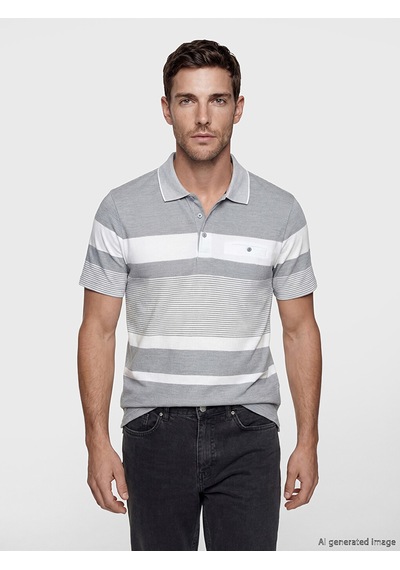 Lcwaıkıkı Classic İndigo Polo Yaka Çizgili Erkek Pike Tişört
