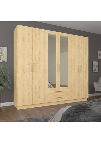 Asra Trend 6 Kapaklı Gardırop G-05 %100 MDF 2 Çekmeceli Aynalı Elbise Dolabı Safir Meşe Asra Trend 6 Kapaklı Gardırop G-05 %100 MDF 2 Çekmeceli Aynalı Elbise Dolabı Safir Meşe