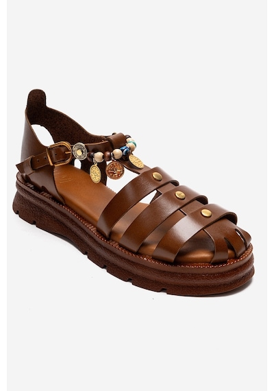 Luvishoes Solıs Taba Hakiki Deri Boncuklu Kadın Sandalet