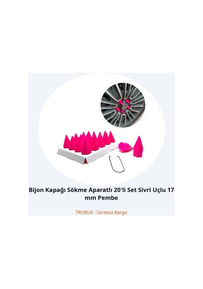 Trobus Bijon Kapağı Sökme Aparatlı 20'li Set Sivri Uçlu 17 Mm Pembe