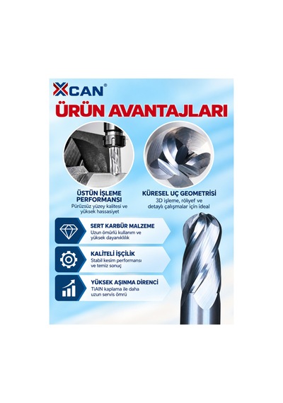 R3 Küresel Uçlu Cnc Freze Ucu 6 Mm Şaft 12 Mm Kesme Boyu 50 Mm