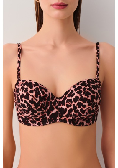 Suwen Leopard Diana Straplez Bikini Üst Sb25565543543 Leopar Desenli