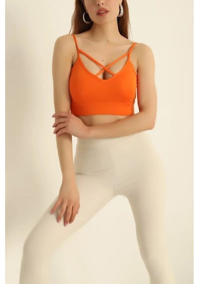 Ön Çapraz Askılı Crop Bluz - S504576 Turuncu