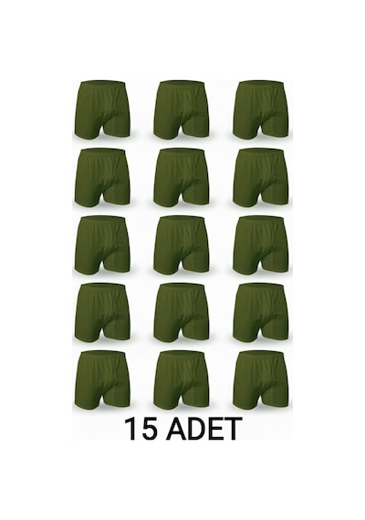 Enmodaiçgiyim 15 Adet Haki Yeşil %100 Pamuk Rahat Kesim Erkek Paçalı Külot Boxer