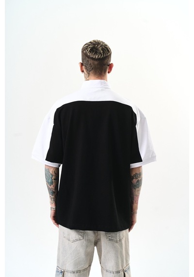 Respire Erkek Studio Nakışlı Yarım Fermuarlı Oversize T-shirt Siyah