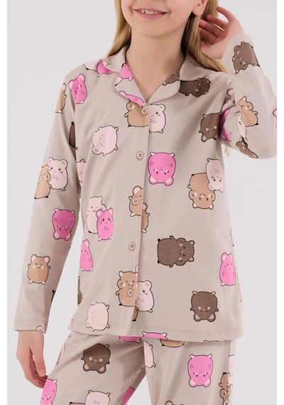 Rolypoly Kız Çocuk Krem Gömlek Pijama Takımı 5274-48706 Krem