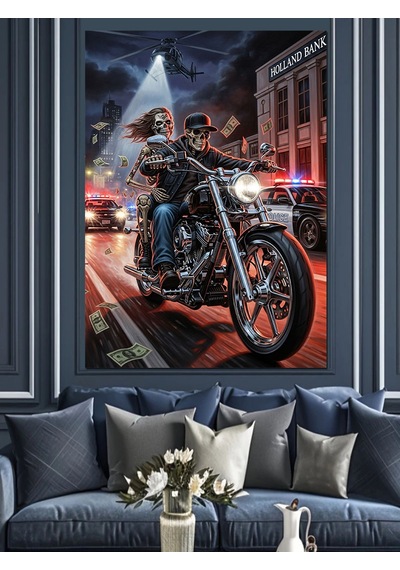 Ahşap Tablo Motorsiklet Karanlık Yolda İlerliyor Çocuk Odası Tabloları
