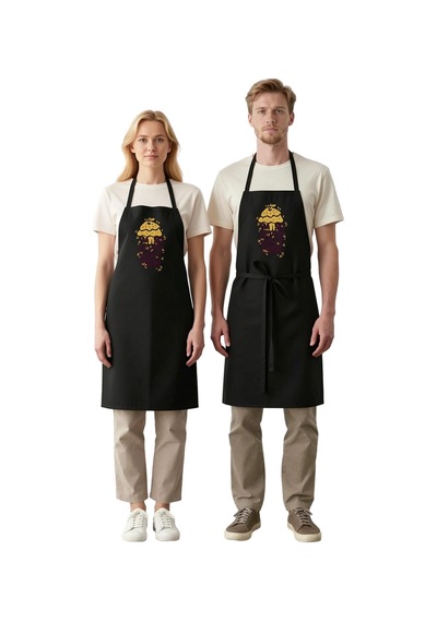 Erkek Unisex Mutfak Aşçı Önlüğü Espirili Fırın Baskılı Vintage Ta Siyah