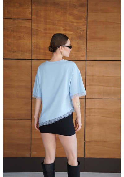 Verymoda Dantel Detaylı Tişört D2956 Mavi