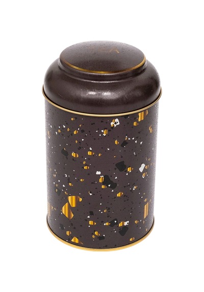 Terrazzo Brown Desenli Yuvarlak Metal Kutu, 10.5 X 15 Cm, 1.1 Lt