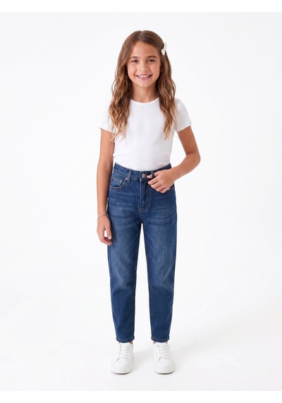 Onloox Kız Çocuk Mavi Kız Çocuk Mavi Pamuklu Denim Dar Kalıp Cepli Düğmeli Fermuarlı Jean Pantolon 9-14 Yaş