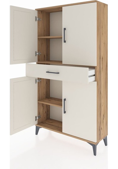 Arges Dolap 3 Raflı Tek Çekmeceli 4 Kapaklı 88x30x163 Çam-aytaşı Atlas Çam