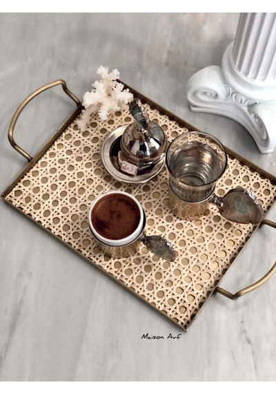 Rattan Hazeran Galvaniz Sunum Tepsi Gold %100 Doğal Hazeran M022