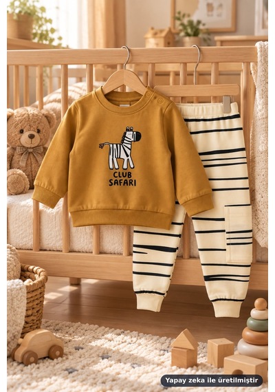 Ferasty İstanbul Erkek Bebek 2'li Takım Zebra Baskılı Club Safari Hardal