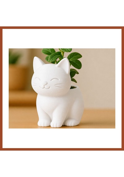 Bezos 3d Baskı Sevimli Kedi Saksı - Figürlü Sukulent Saksısı-beyaz Pro Standart
