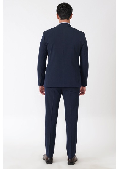 Efor Slim Fit Çift Yırtmaç Esnek Yünlü Lacivert Yelekli Takım Elbise Tk 958