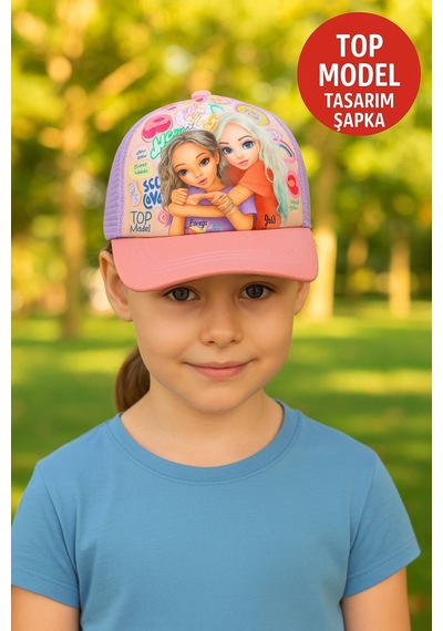 Top Model Renkli Kız Çocuk Şapka Ayarlanabilir Fileli Ve Sevimli Desenli Model