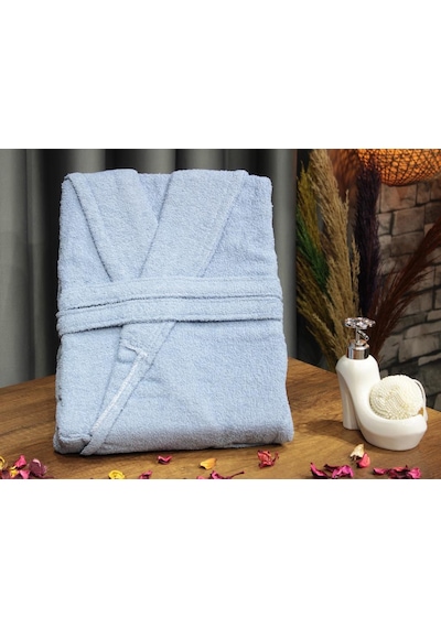 Plain Şal Yaka Büyük Beden Tek Banyo Bornozu Mavi Mavi