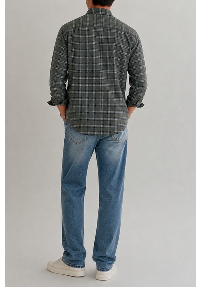 Cool Tarz Erkek Ekose Desenli Oxford Regular Fit Uzun Kollu Gömlek Haki Haki