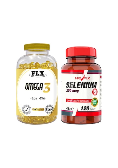 Flx Omega 3 Balık Yağı 180 Softgel & Nevfix  Selenyum 200 Mcg 120