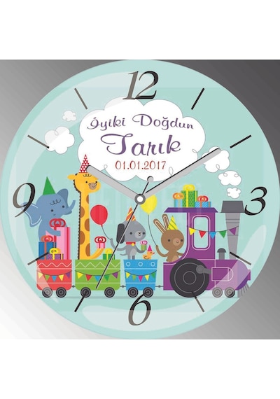 Kişiye Özel İyi Ki Doğdun Erkek İçin Çap 30cm Sessiz Akar Bombeli Gerçek Cam Duvar Saati Siyah