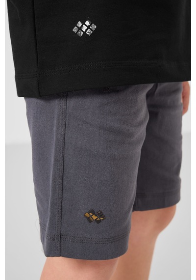 Siyah-gri Pamuklu Oversize Fit Dokuma Hafif Esnek Chino Erkek Çocuk Şort Takım - 11277 Siyah - Gri