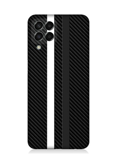 Samsung Galaxy M33 Uyumlu Silikon Kılıf Siyah Beyaz Karbon Motif