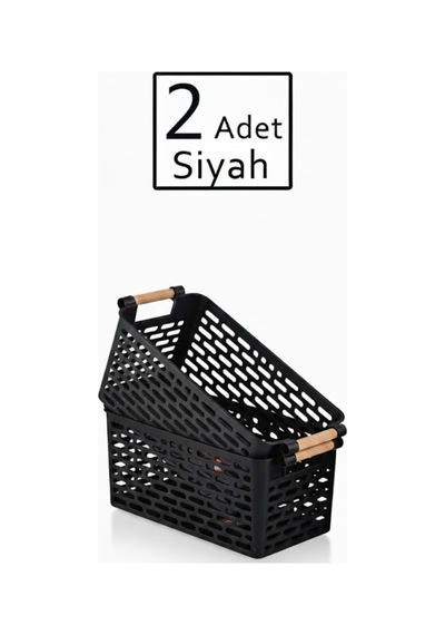 2 Adet - Çok Amaçlı Plastik Tutacaklı Organizer Sepet Dolap Içi Çekmece Düzenleyici Siyah