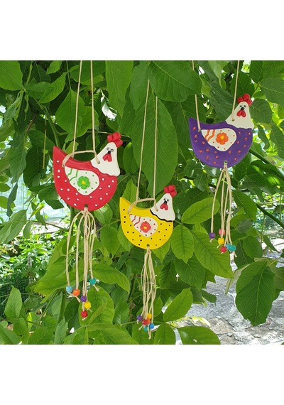 3 Lü Set Dekoratif Tavuk Şeklinde Balkon Bahçe Mutfak Duvar Dekor Sarı-mor-kırmızı Sarı-kırmızı-mor