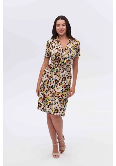 Canel Leopar Çiçek Desenli Elbise Cnl Leopar
