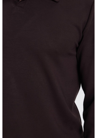 Tudors Erkek Relax Fit Rahat Kesim Polo V Yaka Kahverengi Sweatshirt-41921 Kahverengi