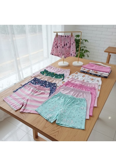 Bonbon Kız Çocuk 10'lu Paket Karışık Renk Baskılı Şort Bb2768 Çok Renkli