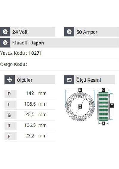 Nursan 150624 Statör 24v 50a Isuzu Shampion - Nqr - Turkuaz Tek Çıkışlı