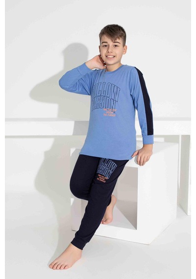 Tarık Erkek Çocuk Desenli Uzun Kollu Pijama Takımı-941 Mavi