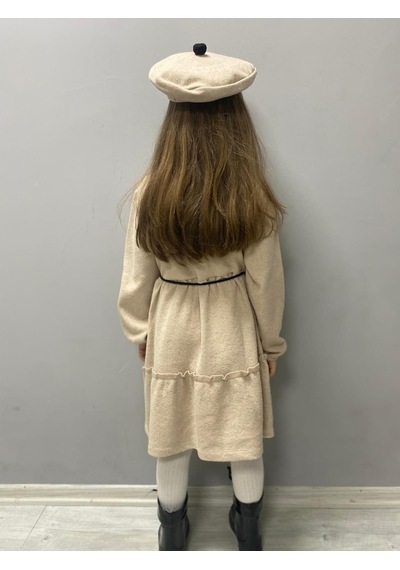 Kaşe Kumaş Şapkalı Kız Çocuk Elbise Mnk0559 001