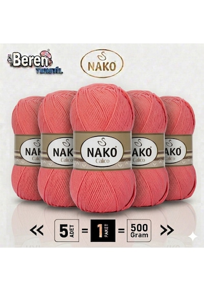 Calico- 11037 Mercan- 5'li Paket - 100gr/240m - El Örgü İpi - Amigurimi-hırka- Kazak- Şal-bebek İpi