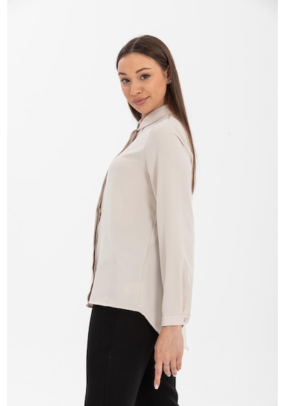 Pera Moda Basic Önü Kısa Arkası Uzun Küçük Ve Büyük Bedenli Jessica Gömlek Bej