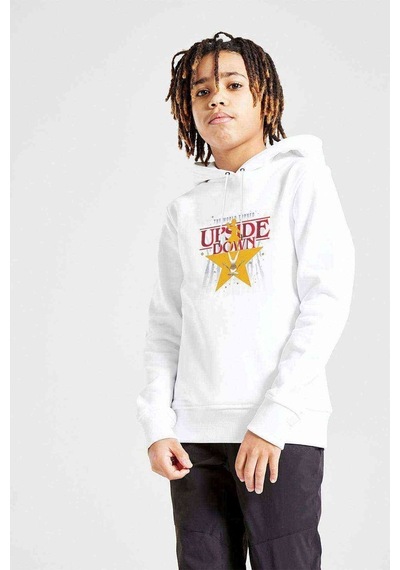 Tshirthane Stranger Things The Upside Down Star Baskılı Unisex Çocuk Sweat Beyaz