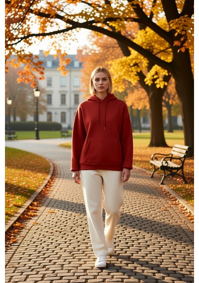 Benerly Kadın Kapüşonlu Düşük Kol Oversize Sweatshirt Fonksiyonel Dayanık Kiremit