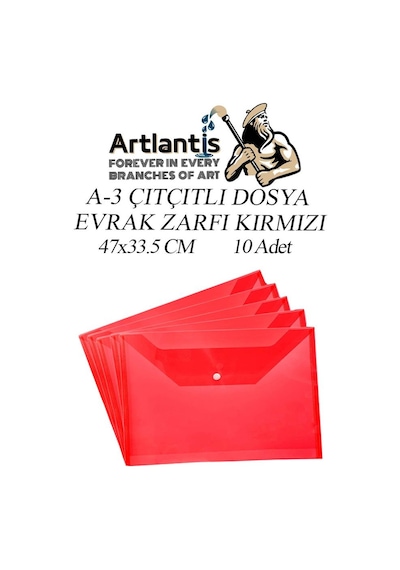 A3 Çıtçıtlı Dosya 10 Adet 47 x 33.5 CM Kırmızı
