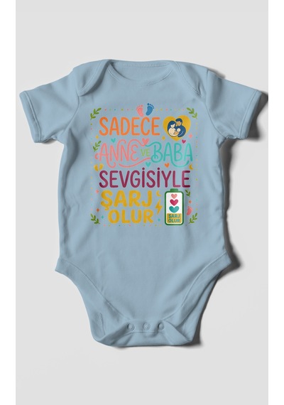 Morivokids Anneye Ve Babaya Özel Kısa Kollu Bebek Body %100 Pamuk Bebe Mavisi