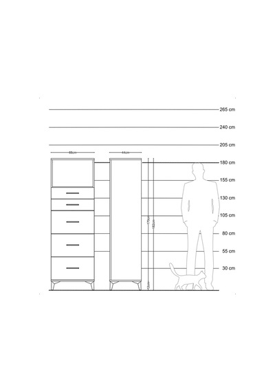 Hyperion Dolap Tek Raflı 5 Çekmeceli 88x44x182 Çam-antrasit Çam