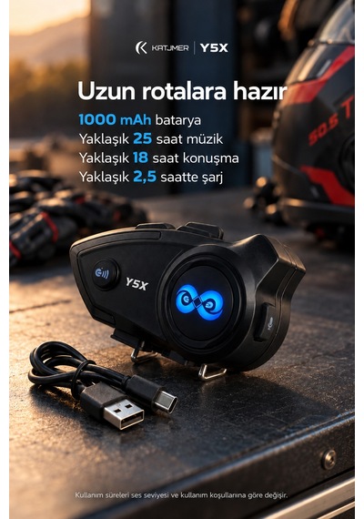 Y5x Bluetooth 5.1 Motosiklet İnterkom Kulaklığı 500 1000 M, Ipx6, 1000 Mah, Cvc, Çift Telefon - Siyah