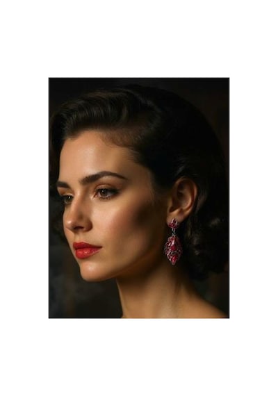 Miradia Kristal Taşlı Küpe - Düğün Kına Günlük Kullanım Bordo - 726451241 Bordo